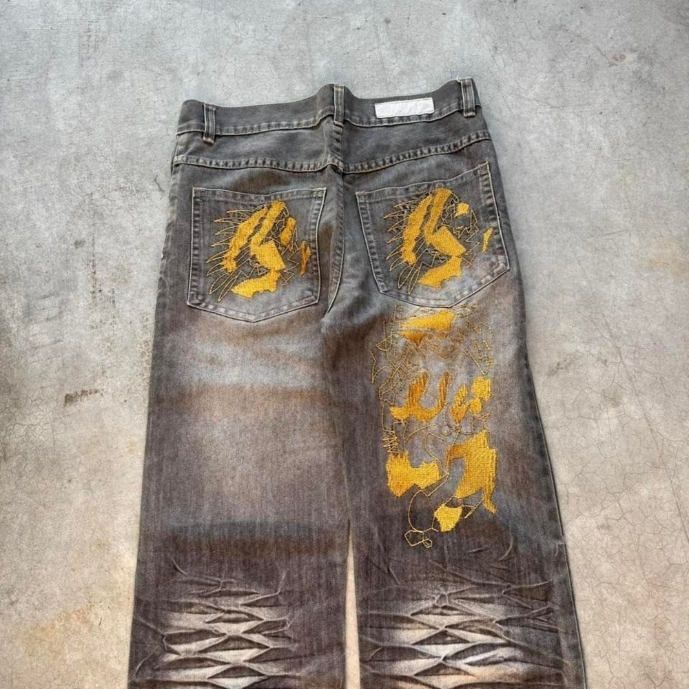 Japanese Styl Straight Leg Slim Embroidered Denim Rag Vintage Jeans